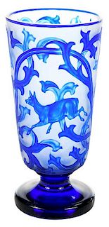 Bohemian Cobalt Overlay Deer Vase