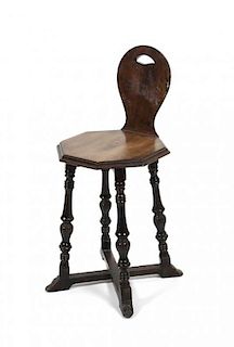An English Provincial Mahogany Hall Chair, Height 29 1/2 x width 12 3/4 x depth 15 inches.