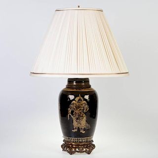 Chinese mirror black porcelain jar lamp