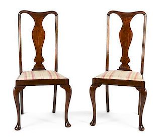 A Set of Four Queen Anne Style Mahogany Side Chairs, Height 42 x width 21 x depth 20 inches.