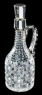 Cut Glass Whiskey Jug Sterling Handle, Stopper