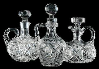 Three Handled Cut Glass Whiskey Decanters