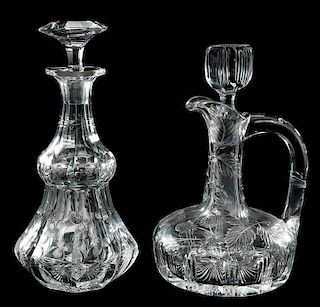 Two Etched Cut Glass Decanters