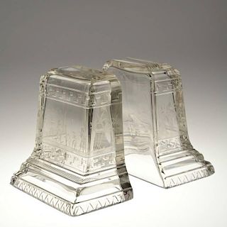 Pair Hawkes Egyptian Revival crystal bookends