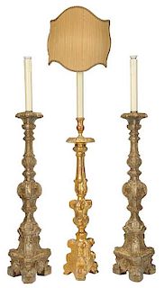 Three Italian Baroque Style Carved Lamps