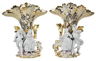 Pair Old Paris Vases with Bisque Figures