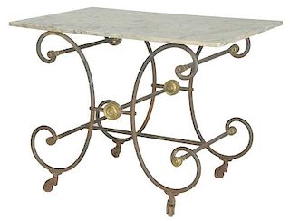 Vintage Wrought Iron Marble-Top Baker's Table