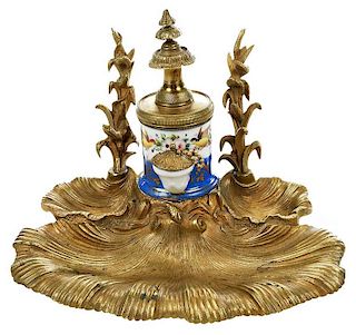 Louis Philippe Gilt Bronze and Porcelain Inkwell
