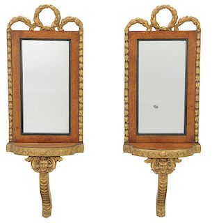 Pair Neoclassical Style Mirrored Wall Brackets