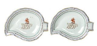 Two Chinese Export Armorial Leaf Form Plates. Width 8 inches.