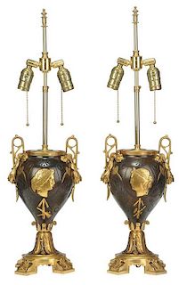 Pair Neoclassical Style Gilt Bronze Lamps
