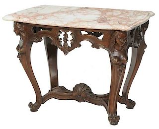 Italian Carved Walnut Marble-Top Center Table
