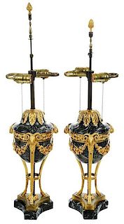 Pair Louis XVI Style Gilt-Bronze Mounted Lamps