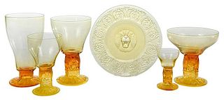 86 Pieces Amber Lion Motif Glassware
