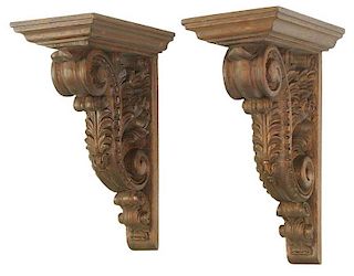 Pair Louis XV Style Carved Mahogany Corbels