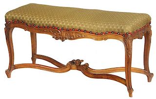 Provincial Louis XV Style Carved Walnut Bench