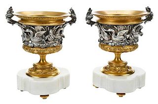 Pair Gilt, Silvered Louis Philippe Style Urns