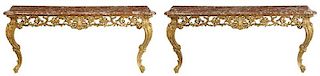 Pair Louis XV Style Marble-Top Consoles
