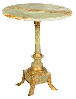 Louis XVI Style Onyx, Gilt Bronze Pedestal Table