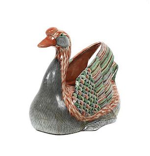 A Chinese Export Swan-Form Jardiniere, Height 12 1/2 x width 13 x depth 6 inches.
