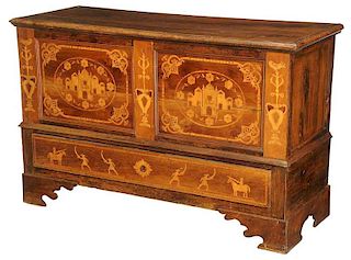 Baroque Marquetry Inlaid Walnut Lift-Top Chest