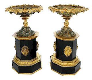 Pair Gilt Bronze and Marble Tazzas