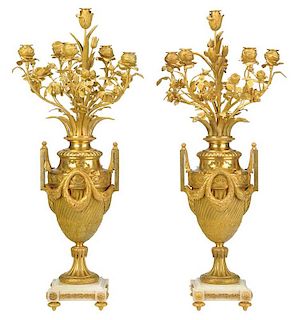 Pair Louis XVI Style Gilt Bronze Candelabra