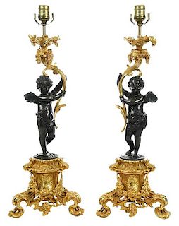 Pair Louis XV Style Parcel-Gilt Bronze Lamps