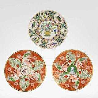 (3) antique English Chinoiserie porcelain plates