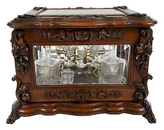 Carved Walnut and Beveled Glass Tantalus