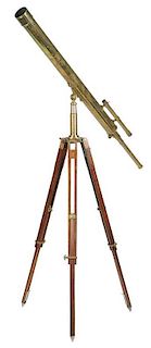 Large Vintage Brass Telescope on Stand
