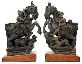 Pair Indian Wood Temple Carvings
