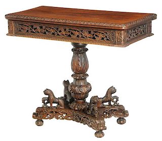 Anglo-Indian Carved Rosewood Games Table