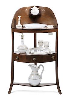 A George III Mahogany Corner Washstand with Opalescent Glass Fittings, Height 41 x width 22 x depth 16 inches. Diameter of bowl
