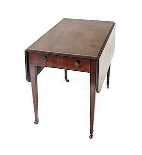 A George III Style Mahogany Pembroke Table, Height 28 1/4 x width 33 7/8 x depth 21 inches.