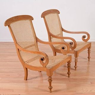 Pair Anglo-Indian blonde wood armchairs