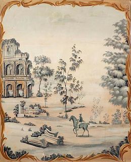A Continental painted wallpaper panel