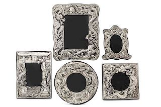 Five Chinese style silver picture frames