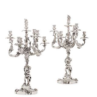Pair Louis XV style silvered figural candelabra