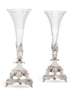 A pair of English silverplate  vases