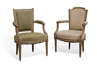 Two Louis XVI paint decorated fauteuils