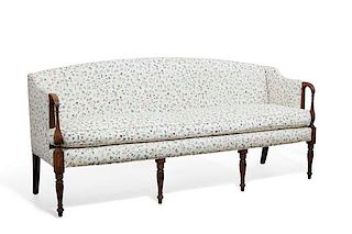 A Federal style inlaid mahogany settee