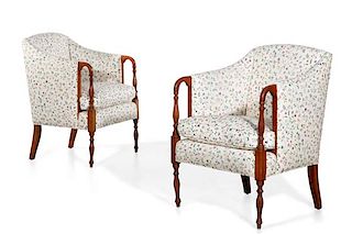 A pair of Federal style inlaid mahogany armchairs