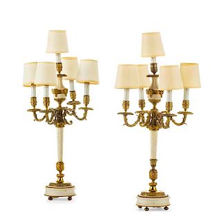 Two Louis XVI style five light candelabra
