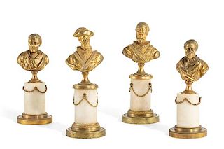 Four French gilt bronze and white marble busts