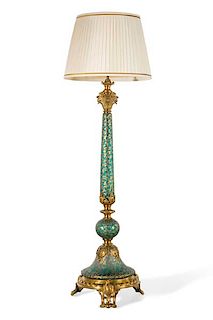 A French gilt blue glass floor lamp
