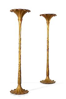 A pair of Continental giltwood palm floor lamps
