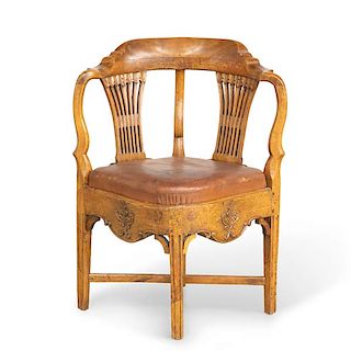 A  Neoclassical carved oak corner armchair