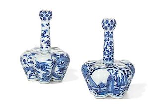 Two Chinese blue and white porcelain crocus vases