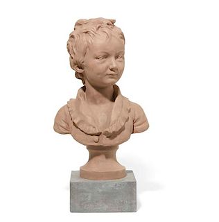 A French painted terracotta bust of a boy, Houdon